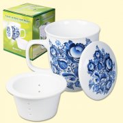 Tazza con coperchio e infusore "Gzhel" 0,4L