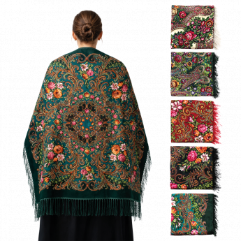 Sciarpa con frange a fiori, 80% lana, 20% viscosa, 110 × 110 cm