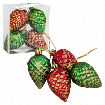 Decorazione per albero di Natale Pigna con oro, set da 4 pezzi 5x4 cm, rosso verde