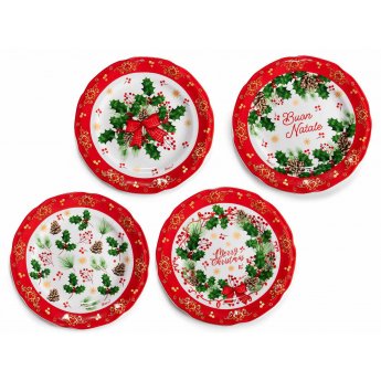 Piatto natalizio alimentare porcellana con elementi dorati Ø 20 cm