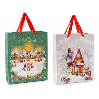 Sacchetto/busta grande in carta con decori natalizi 26 x 10 x 32cm