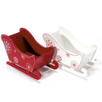 Slitta portaoggetti in legno con decori fiocchi di neve