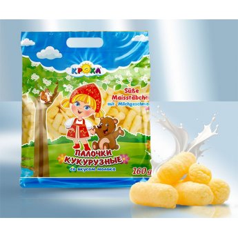 Bastoncini di mais "Krokha" al gusto di latte (160g)