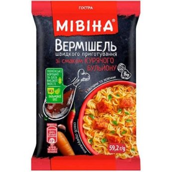 Noodles "Mivina" piccante al gusto di pollo (60g) Noodles "Mivina" piccante al gusto di pollo (60g)