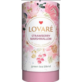 Tè "Lovare" foglia verde, marshmallow alla fragola, petali di fiori e aroma di fragola (80g)