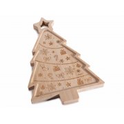 Vassoio in legno ad Albero di Natale con incisioni natalizie 18 x 28,5cm