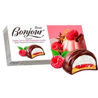 Dessert "Bonjour" al gusto di Panna Cotta e lamponi (232 g)